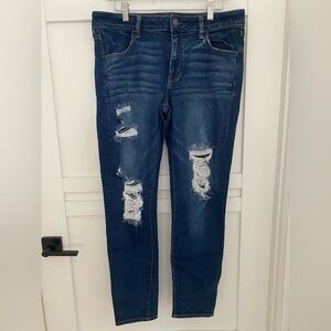 American Eagle Outfitters Dark Blue Distressed Skinny Jeans